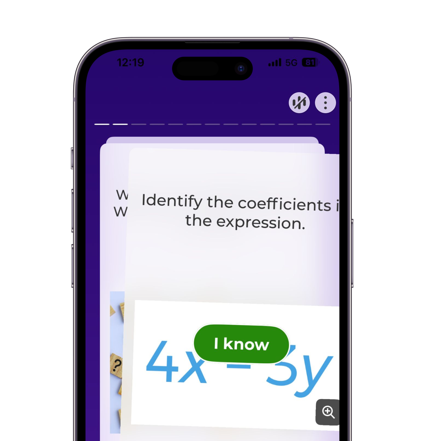 A device screen showing Kahoot! flashcards