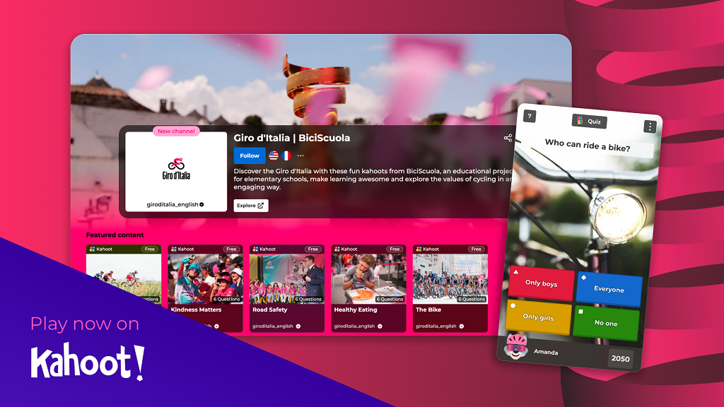 English language Giro d'Italia channel on Kahoot! displayed on devices