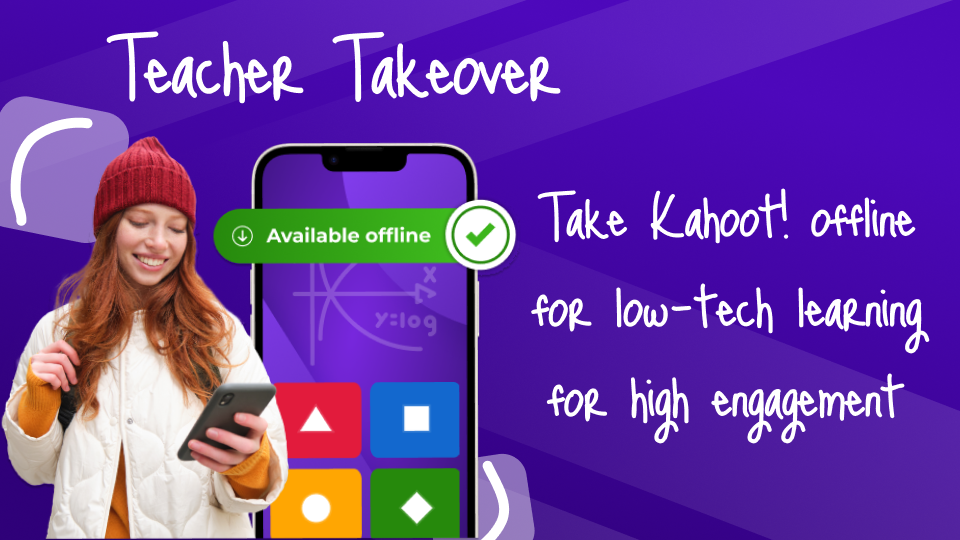 'teacher takeover' text on screen with purple background